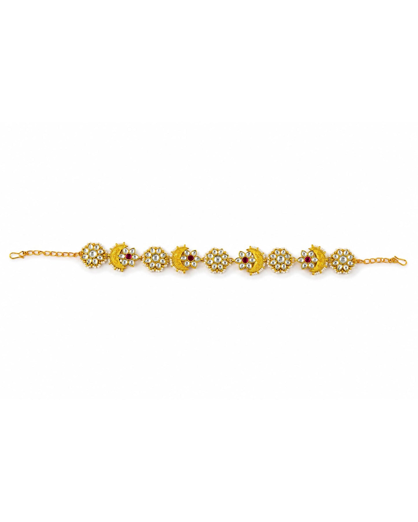 Kundan Pearl Matha Patti, Gold & Red Boho Bridal Headpiece, Indian Wedding Jewelry, Traditional Ethnic Hair Accessory, Handmade Bridal Tiara