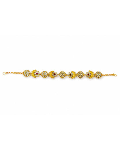 Kundan Pearl Matha Patti, Gold & Red Boho Bridal Headpiece, Indian Wedding Jewelry, Traditional Ethnic Hair Accessory, Handmade Bridal Tiara