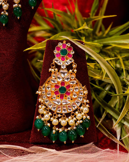 Royal Kundan Polki Bridal Necklace Earrings Set with Green Beads & Maang Tikka  Traditional Indian Wedding Jewelry