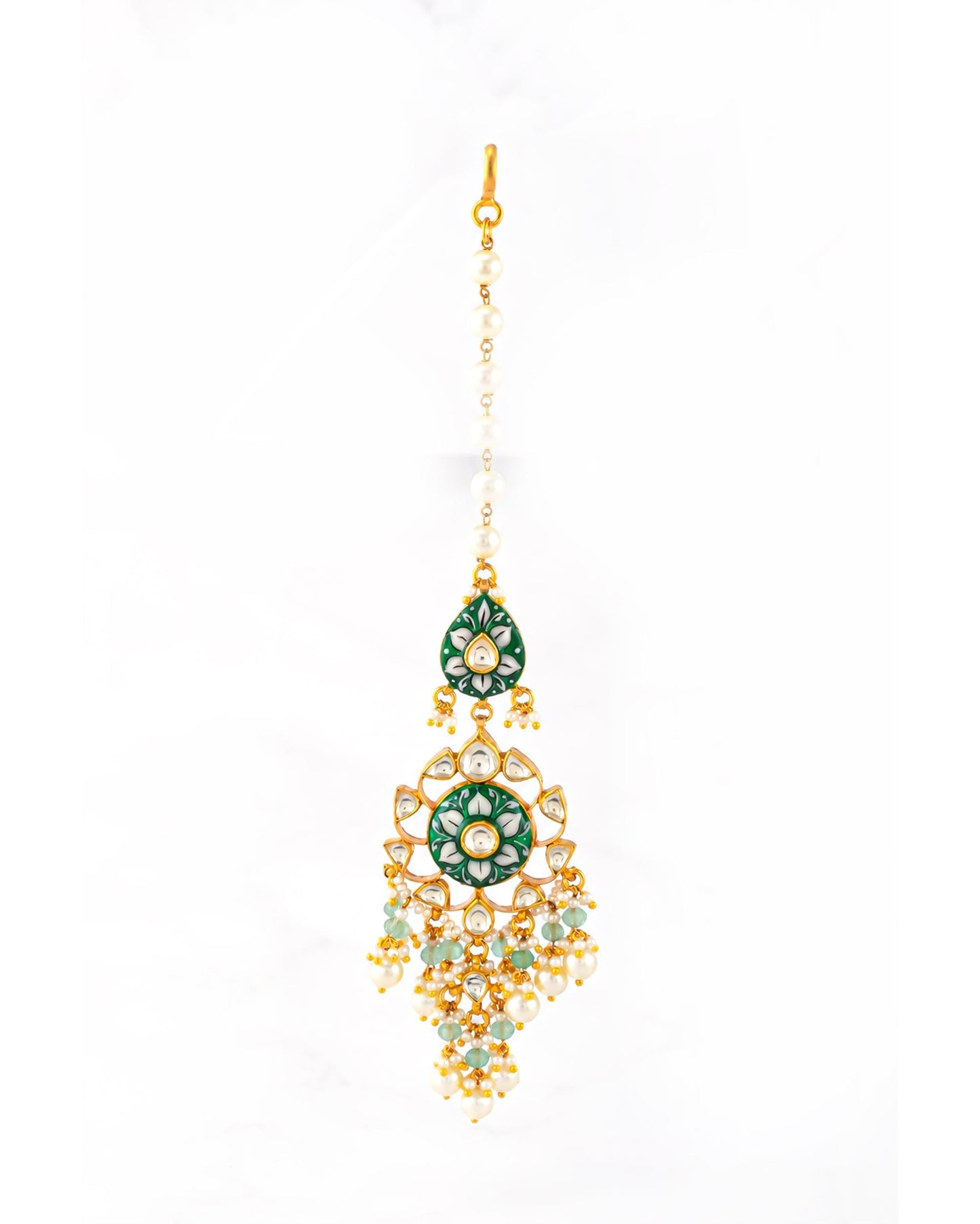 Royal Kundan Polki Bridal Necklace Earrings Set with Green Beads & Maang Tikka  Traditional Indian Wedding Jewelry