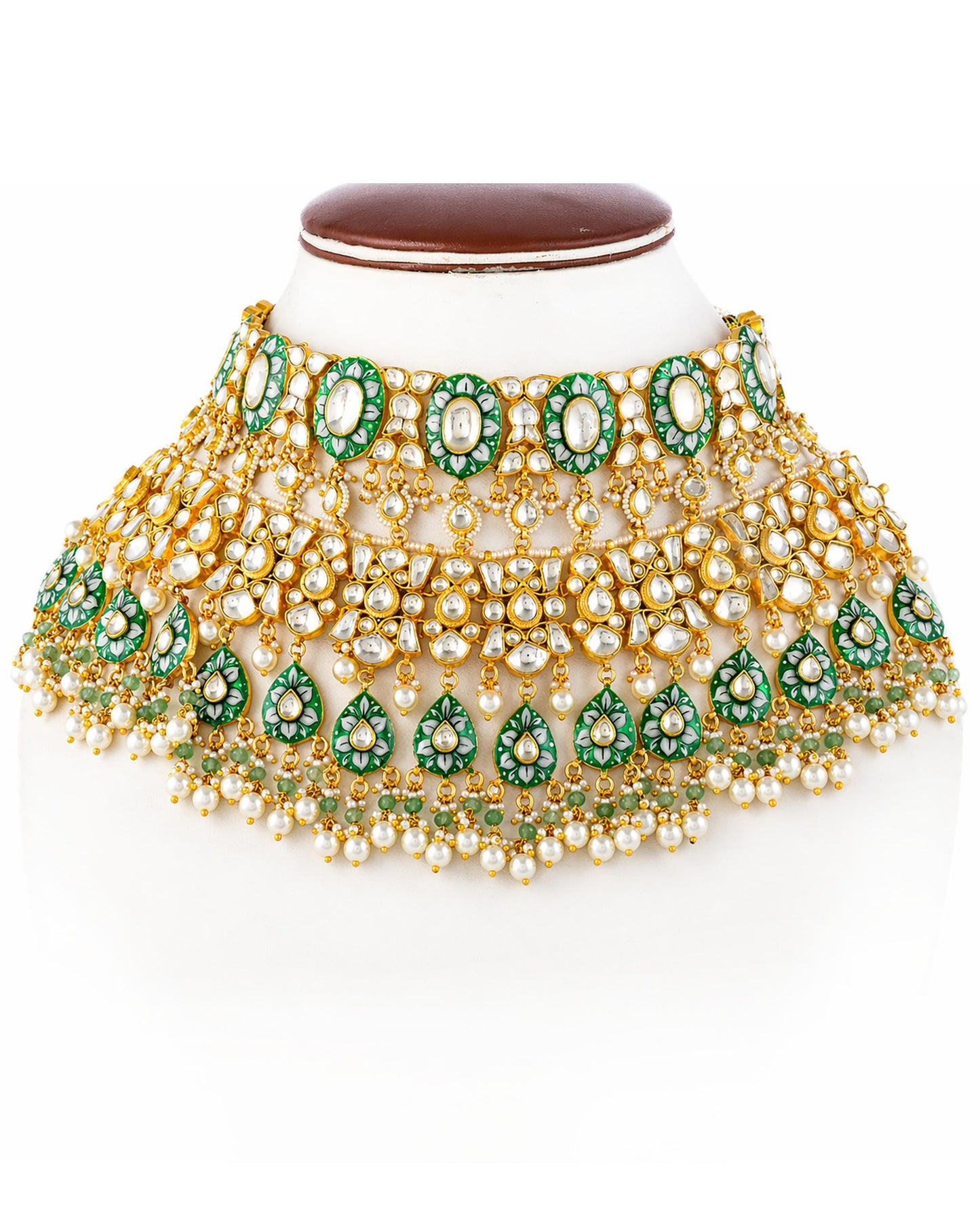 Royal Kundan Polki Bridal Necklace Earrings Set with Green Beads & Maang Tikka  Traditional Indian Wedding Jewelry