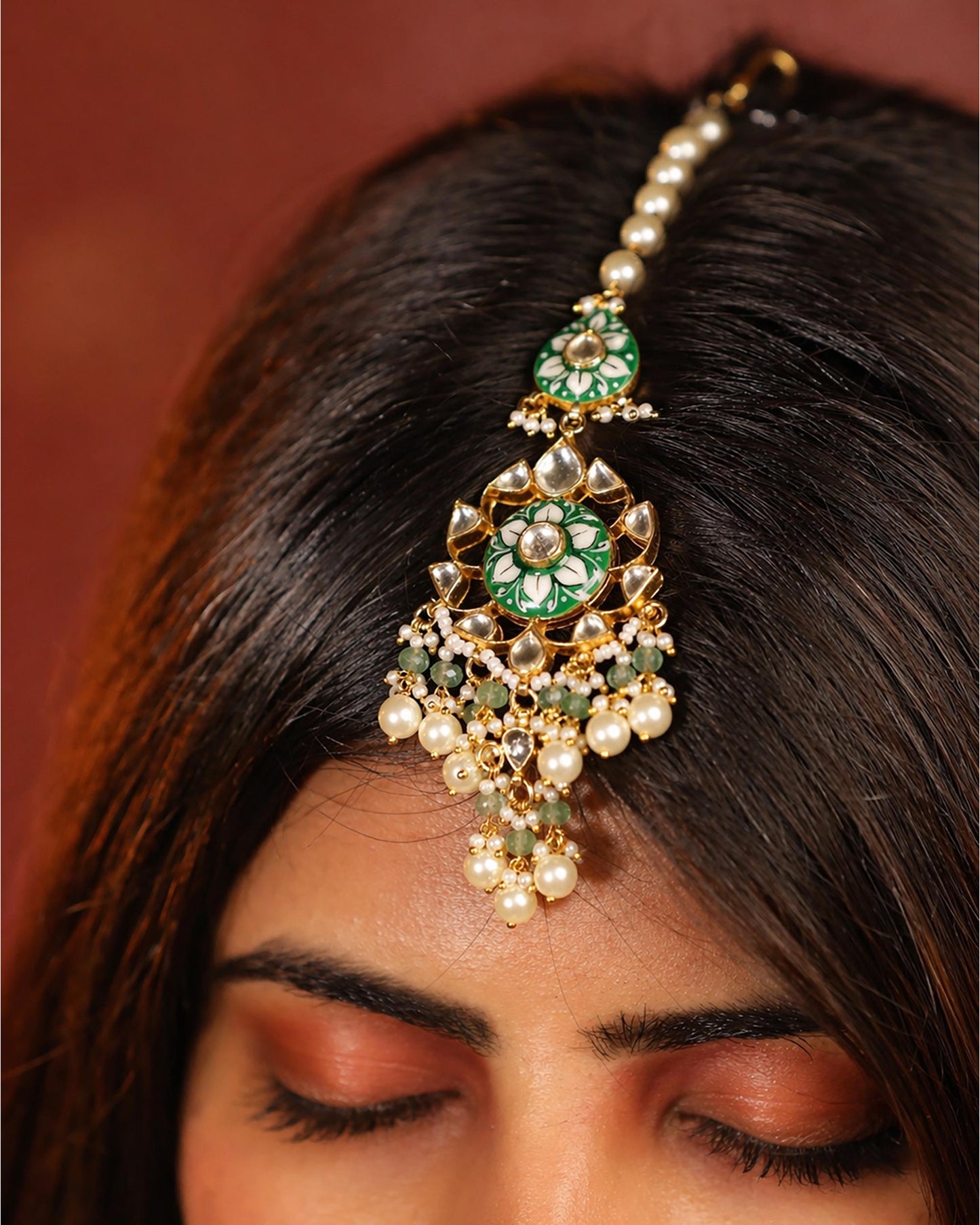 Royal Kundan Polki Bridal Necklace Earrings Set with Green Beads & Maang Tikka  Traditional Indian Wedding Jewelry