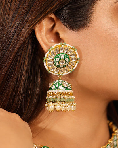 Royal Kundan Polki Bridal Necklace Earrings Set with Green Beads & Maang Tikka  Traditional Indian Wedding Jewelry
