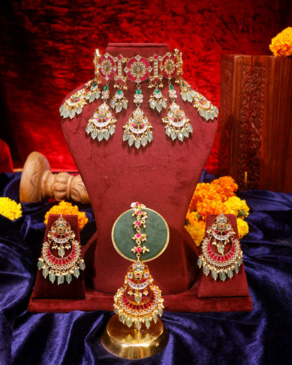 Meenakari Kundan Bridal Choker Set with Earrings & Maang Tikka  Designer Wedding Jewelry