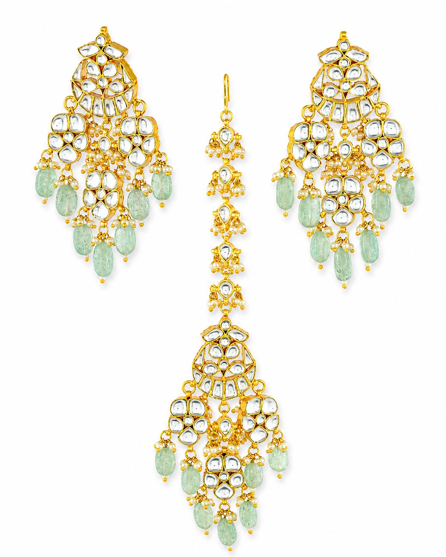 Luxury Polki Kundan Bridal Necklace Set, Green Beaded Indian Wedding Jewelry, Gold Plated Pakistani Bridal Haar, Statement Ethnic Necklace