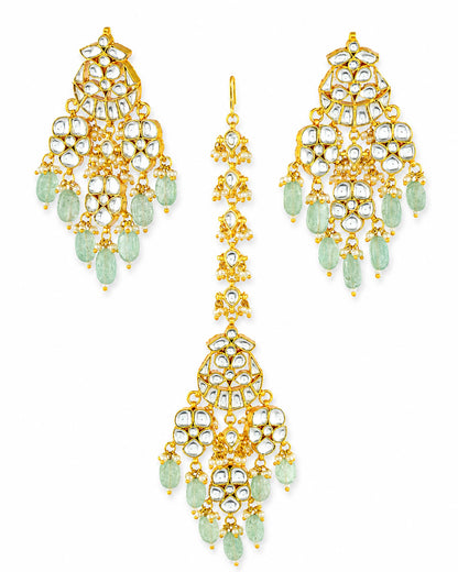 Luxury Polki Kundan Bridal Necklace Set, Green Beaded Indian Wedding Jewelry, Gold Plated Pakistani Bridal Haar, Statement Ethnic Necklace