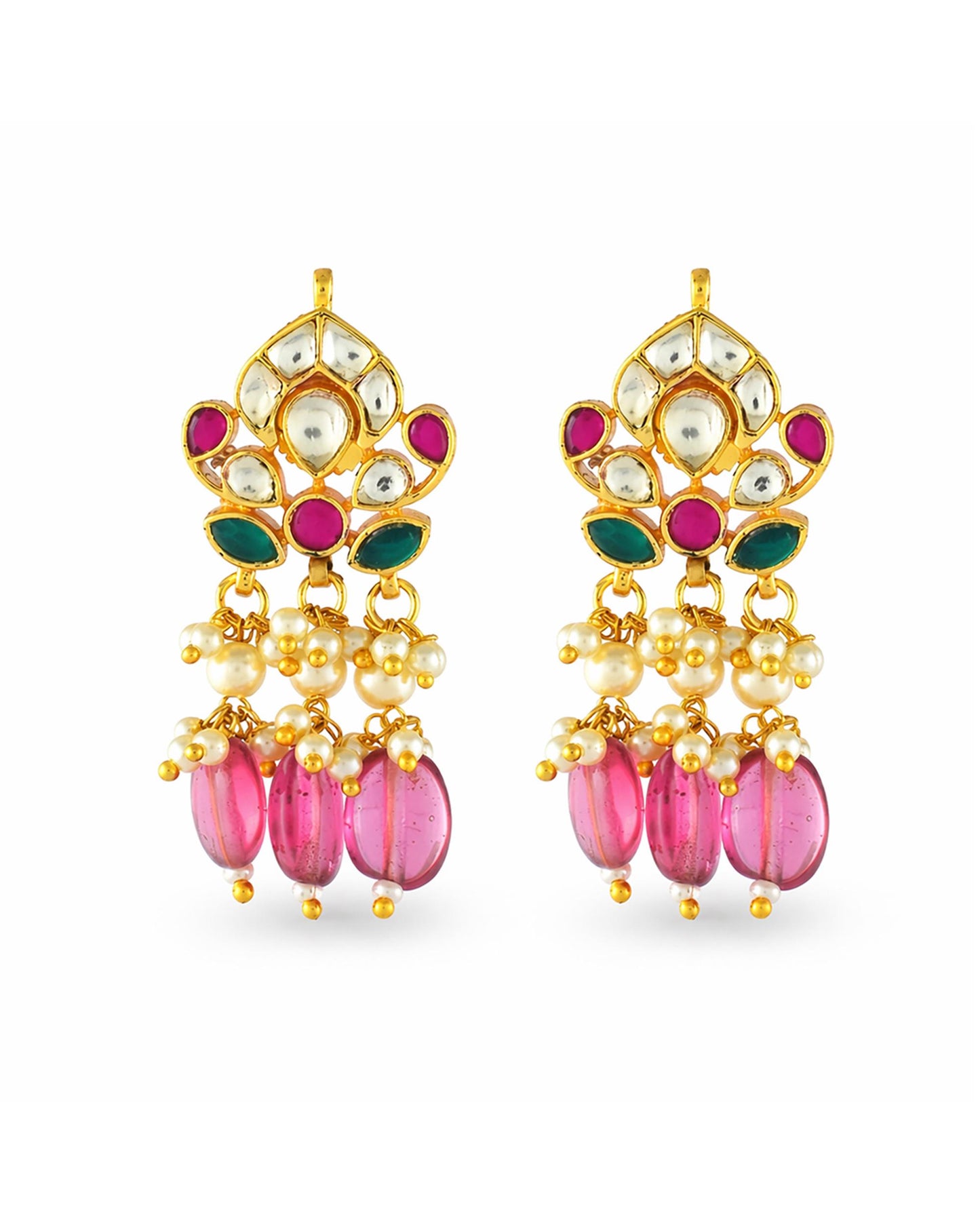 Pink Kundan Choker Necklace Set, White Pearl Multi Layer Necklace, Traditional Indian Wedding Jewelry, Meenakari Jewelry Set