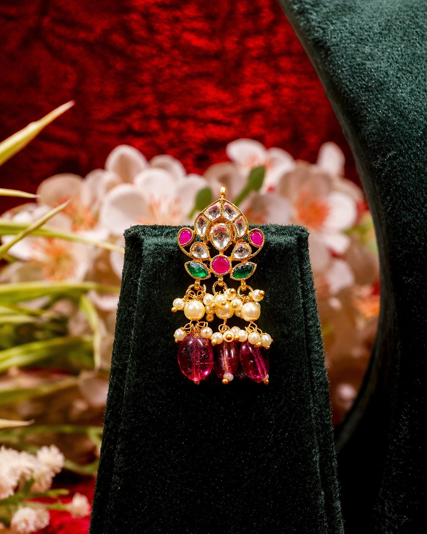 Pink Kundan Choker Necklace Set, White Pearl Multi Layer Necklace, Traditional Indian Wedding Jewelry, Meenakari Jewelry Set