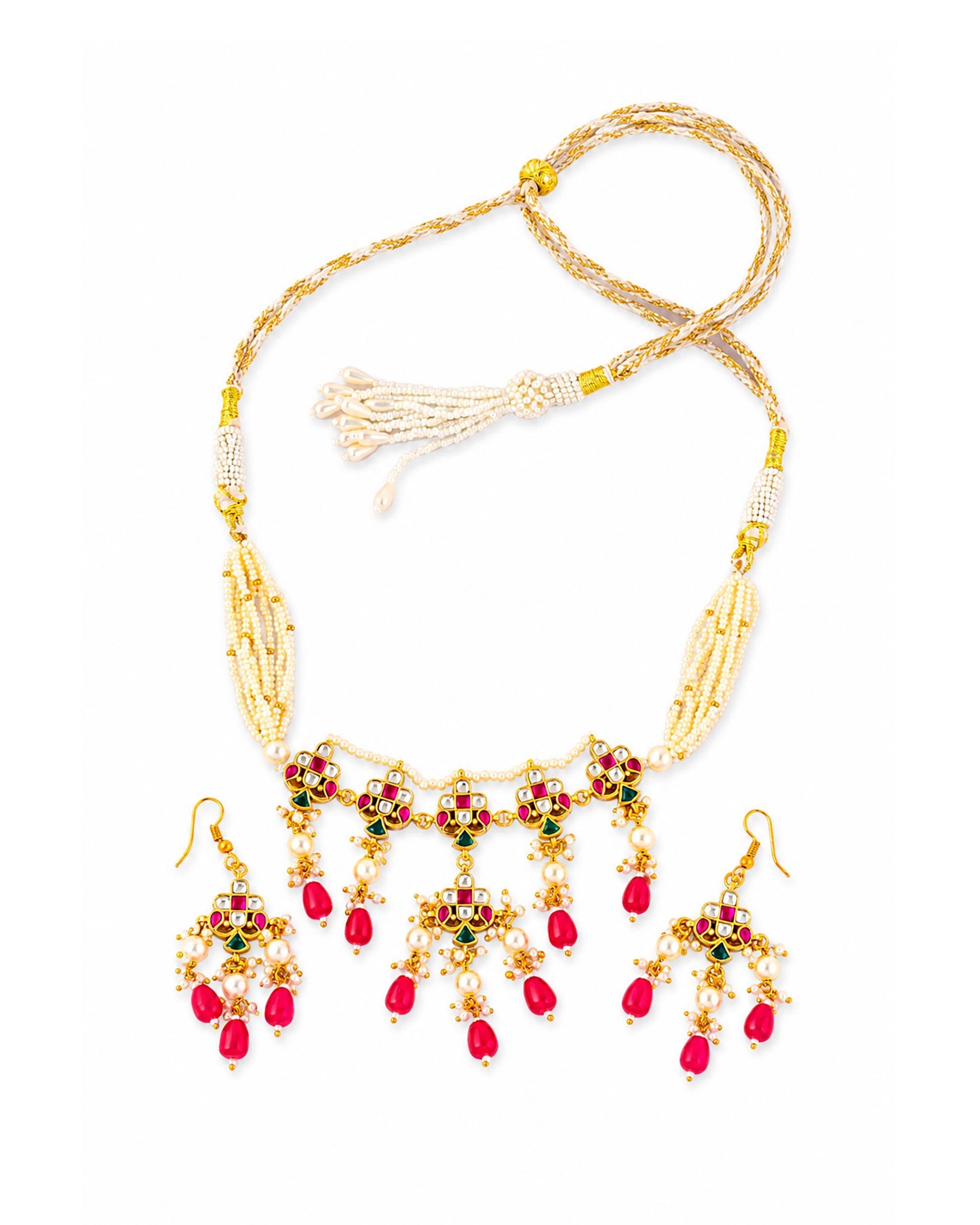 Handmade Choker Necklace Set with Earrings, Pearl Strand Indian Wedding Jewelry, Polki Gold Choker, Ethnic Jewelry Gifts