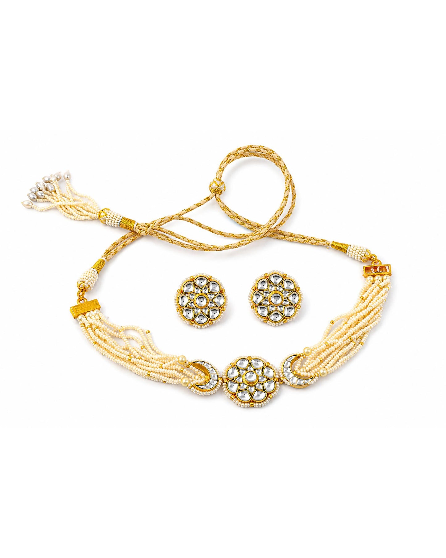 Pearl Bridal Choker Set, Kundan Wedding Necklace Set, Indian Bridal Jewelry, Gold Pearl Necklace with Earrings, Pakistani Jewelry