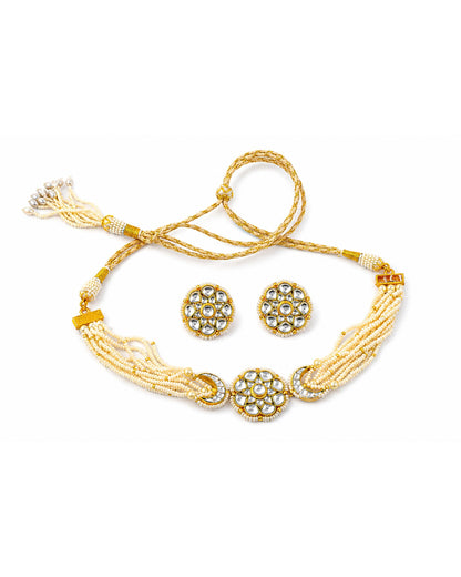 Pearl Bridal Choker Set, Kundan Wedding Necklace Set, Indian Bridal Jewelry, Gold Pearl Necklace with Earrings, Pakistani Jewelry