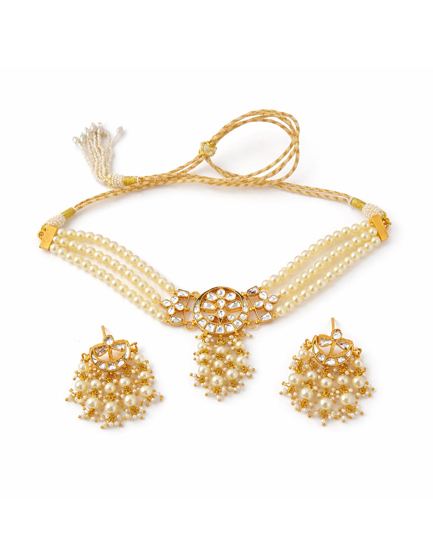 Pearl Choker Set, Kundan Wedding Necklace Set, Indian Bridal Jewelry, Gold Pearl Necklace with Earrings, Pakistani Jewelry