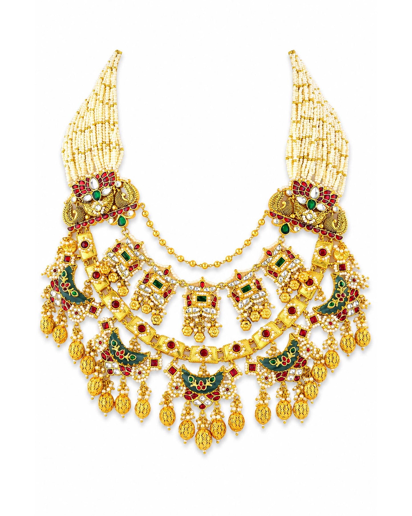 Traditional Indian Temple Necklace Set, Handmade Bridal Jewelry Set, Gold Tone Beaded Choker, Ethnic Statement Necklace with Earrings