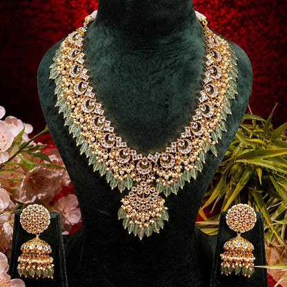 Kundan Choker Necklace Set Gold Plated Green Bead Bridal Jewelry, Indian Wedding Necklace Set with Jhumka Earrings, Ethnic Jewelry