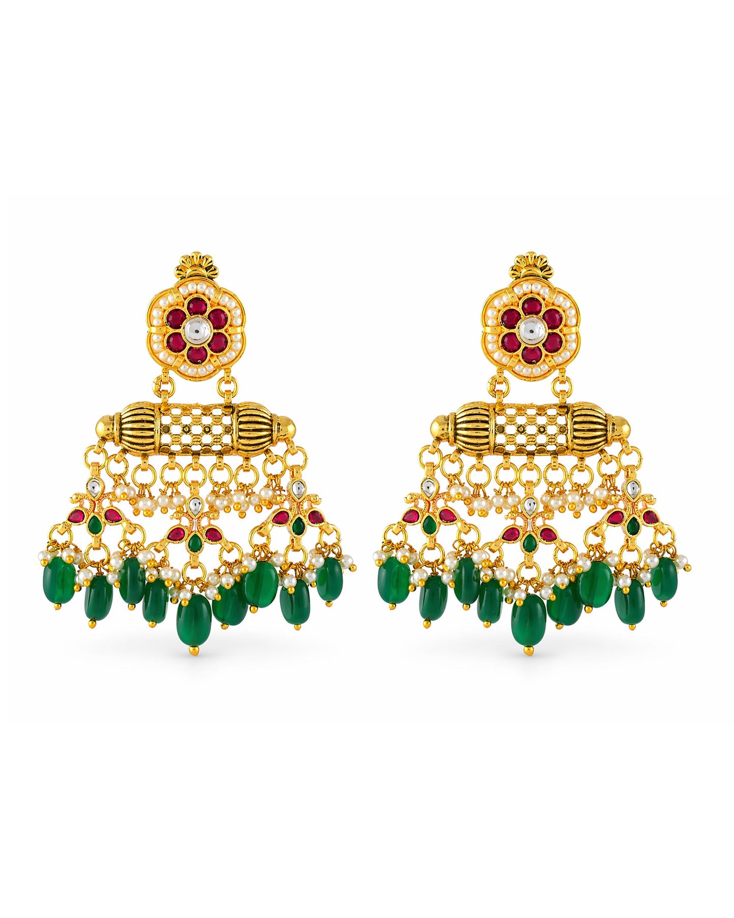 Antique Kundan Necklace Set with Green Beads, Bridal Gold Choker Necklace, Traditional Indian Wedding Jewelry Set with Earrings