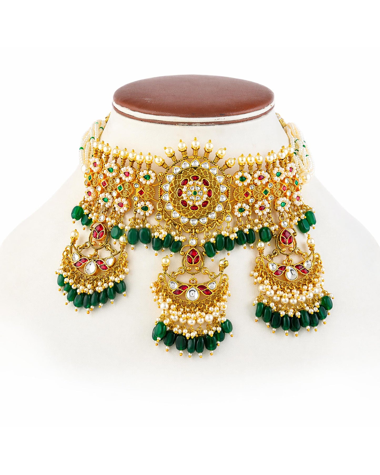 Bridal Kundan Choker Necklace Set with Earrings, Green Beads Polki Jewelry, Indian Wedding Gold Choker, Traditional Ethnic Bridal Jewelry