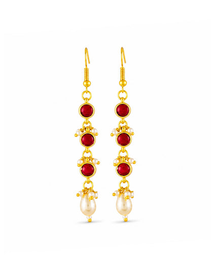 Red Stone Gold Necklace, Indian Bridal Necklace, Kundan Style Pearl Drop Necklace, Wedding Jewelry, Traditional Statement Choker