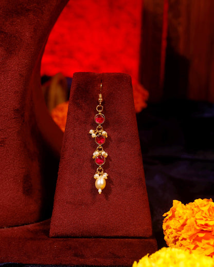 Red Stone Gold Necklace, Indian Bridal Necklace, Kundan Style Pearl Drop Necklace, Wedding Jewelry, Traditional Statement Choker