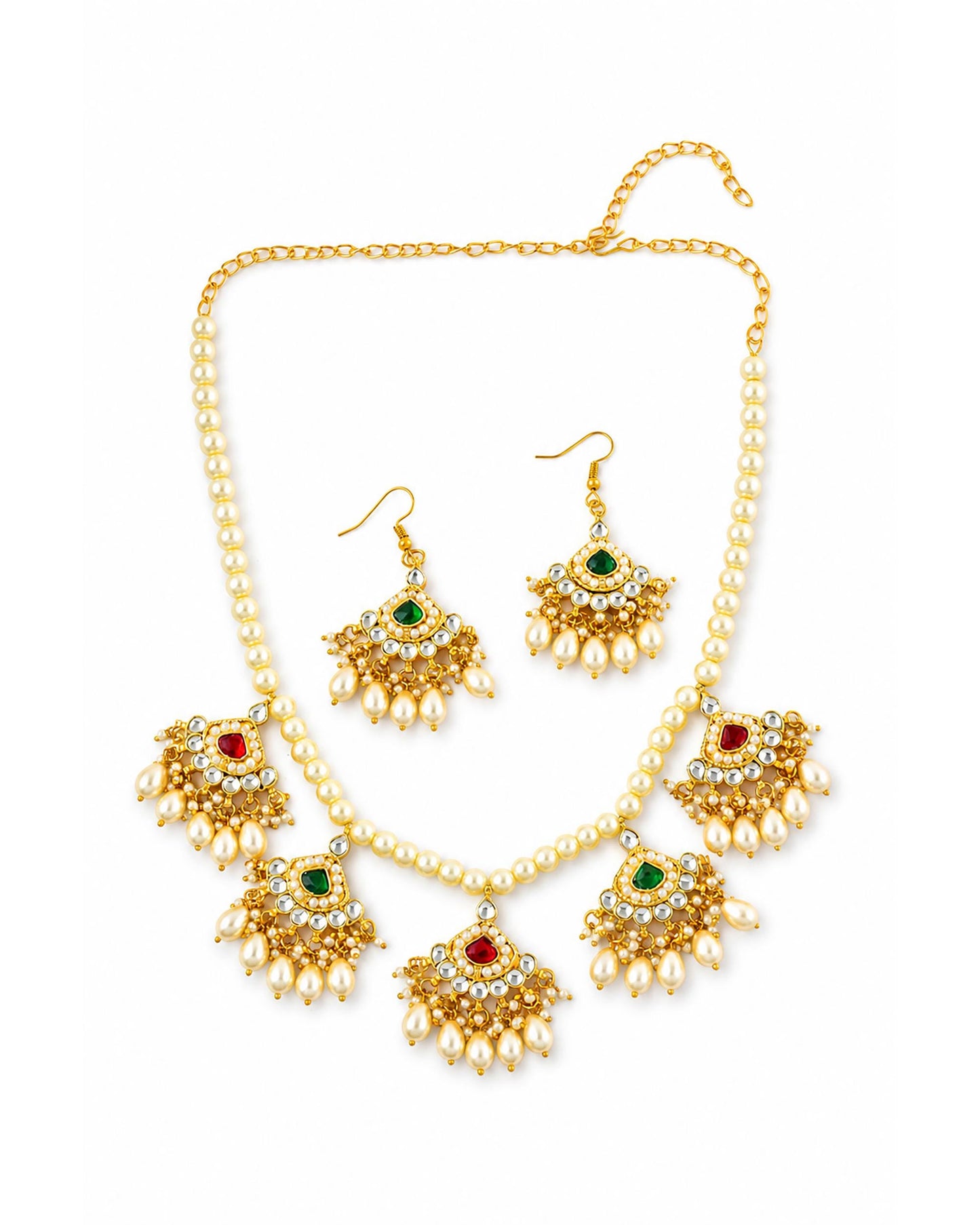 Kundan Pearl Necklace Set for Women, Indian Wedding Jewelry, Traditional Gold Plated Bridal Set