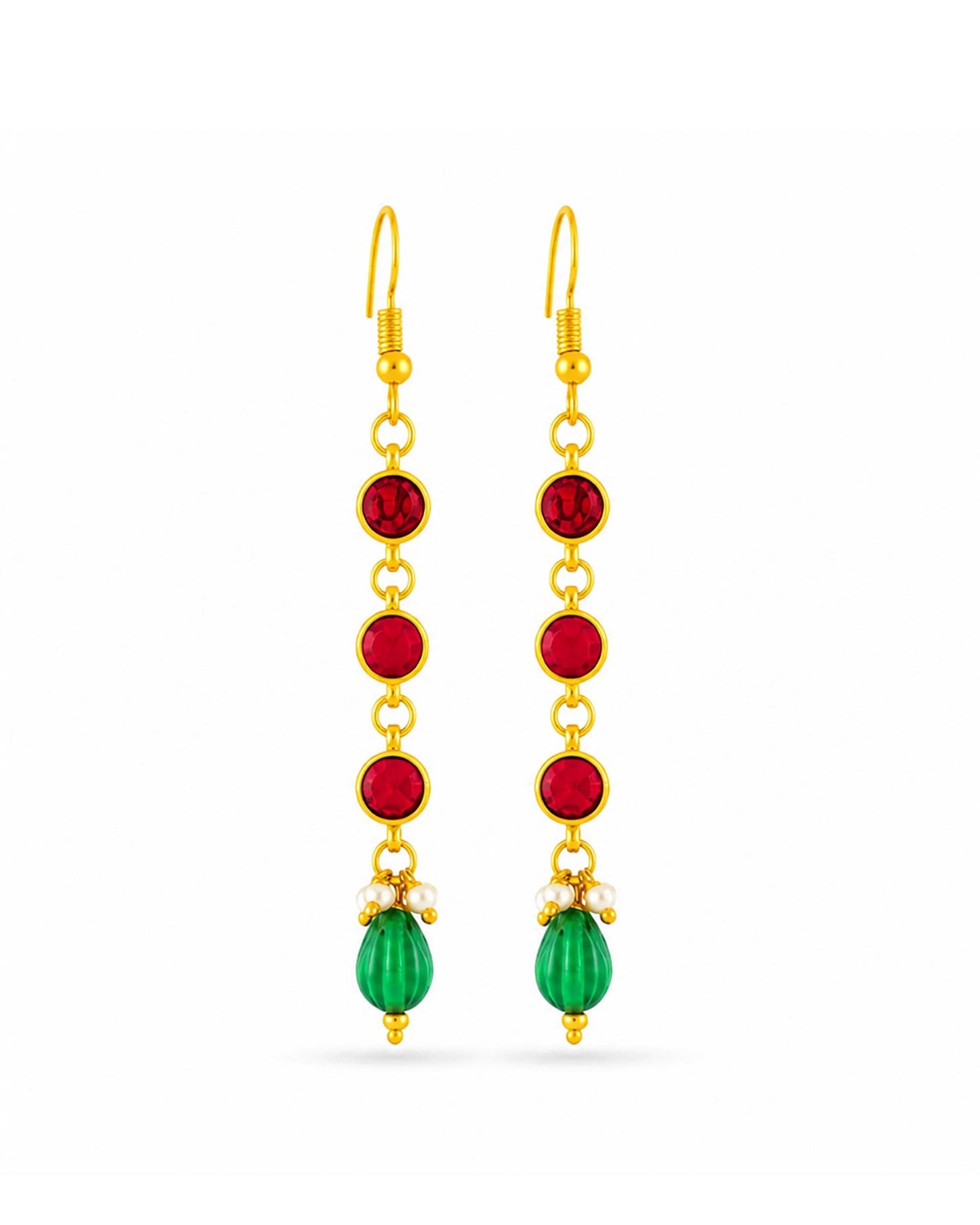 Red Green Kundan Necklace Set, Traditional Indian Bridal Jewelry, Adjustable Thread Necklace, Ethnic Gold Statement Necklace with Earrings