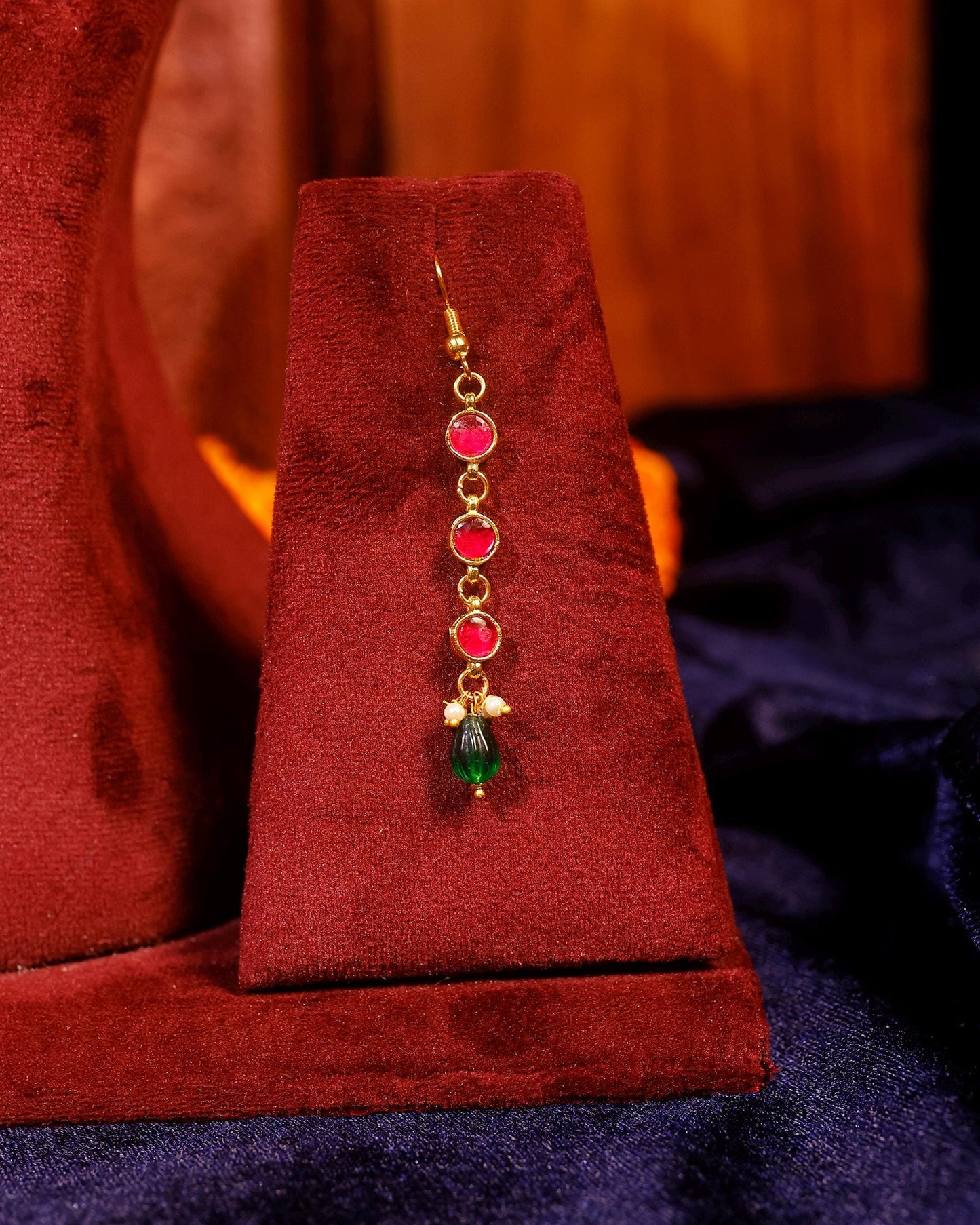 Red Green Kundan Necklace Set, Traditional Indian Bridal Jewelry, Adjustable Thread Necklace, Ethnic Gold Statement Necklace with Earrings