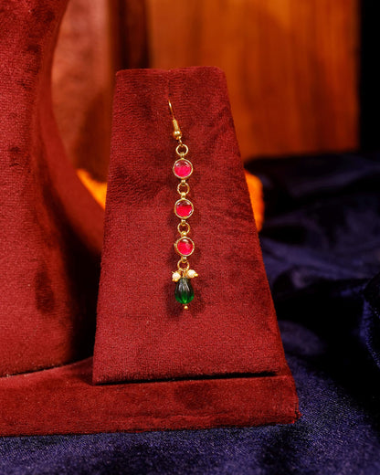 Red Green Kundan Necklace Set, Traditional Indian Bridal Jewelry, Adjustable Thread Necklace, Ethnic Gold Statement Necklace with Earrings