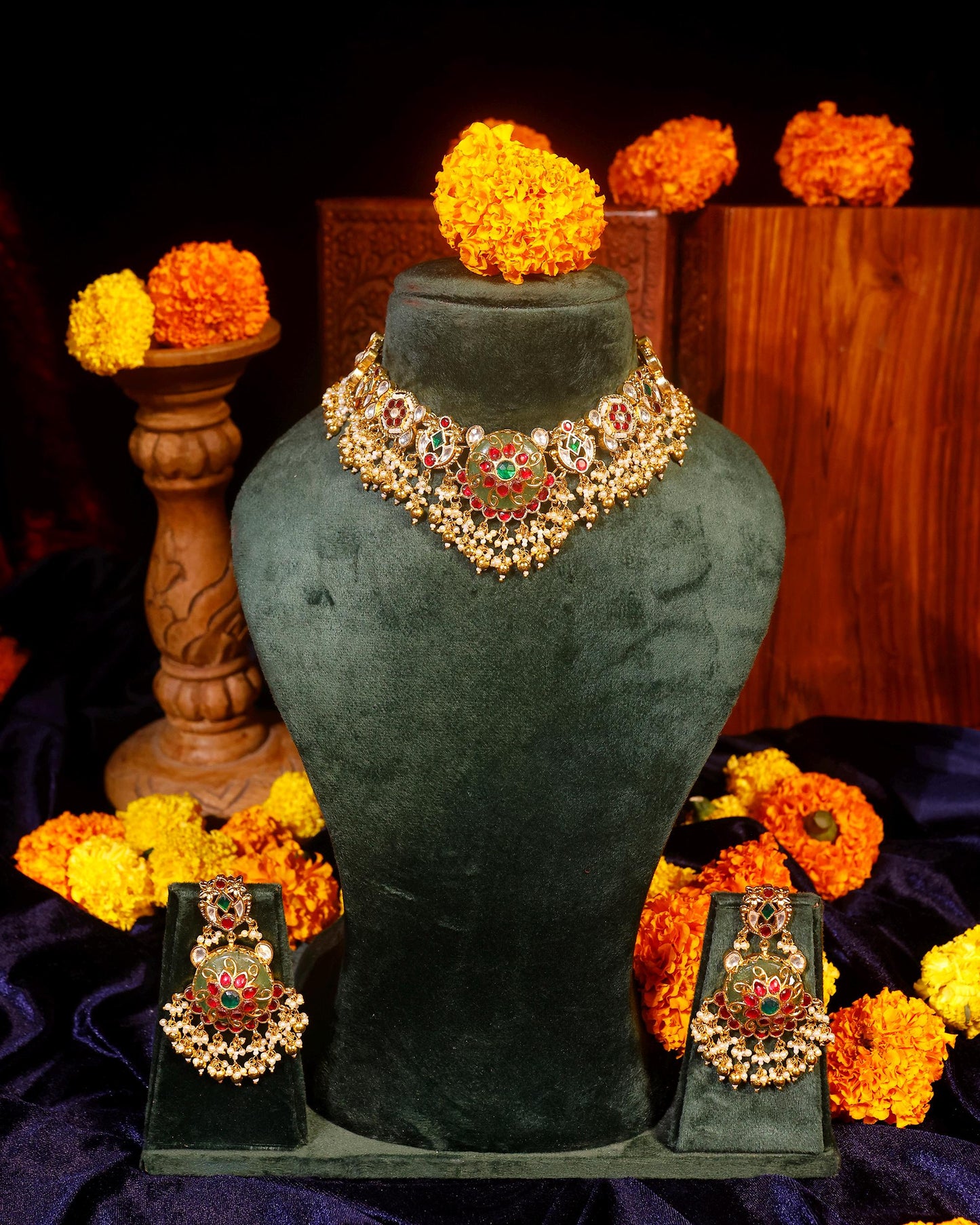 Kundan Meenakari Choker Necklace Set Earrings, Indian Bridal Jewelry, Pearl Gold Choker, Traditional Wedding Jewelry, Ethnic Festive Set