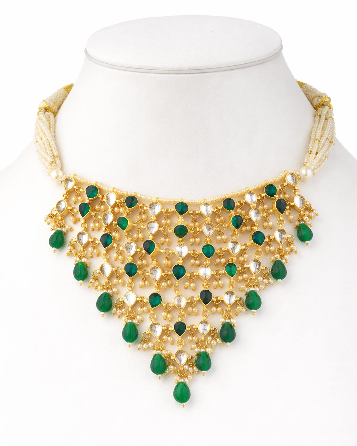 Green Kundan Bridal Choker Set with Earrings, Indian Wedding Jewelry Gold Statement Necklace, Traditional Polki Necklace, Bridal Jewelry Set