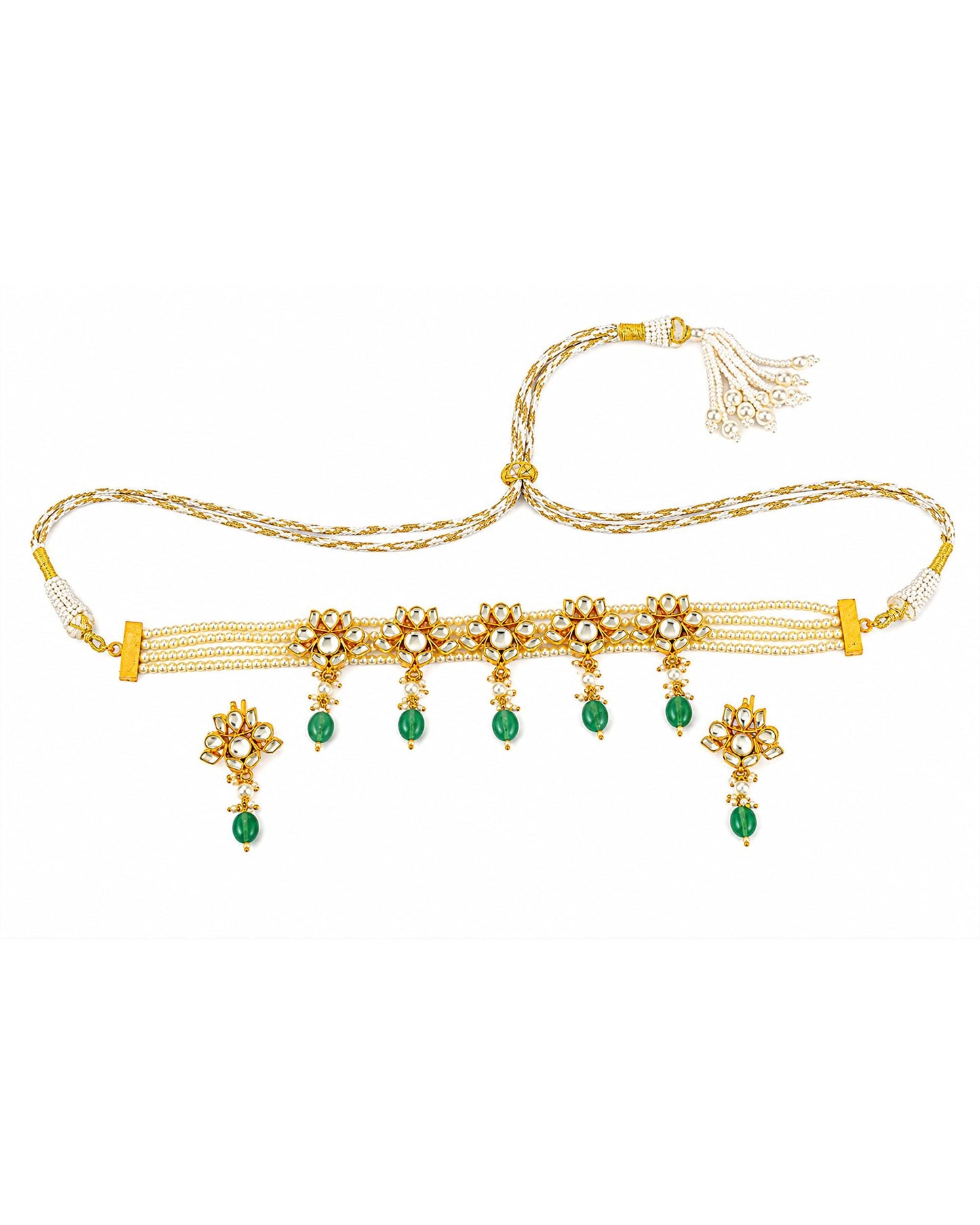 Floral Kundan Choker Necklace, Pearl Strand Indian Choker, Drop Bridal Jewelry, Minimal Wedding Necklace, Traditional Gold Ethnic Choker