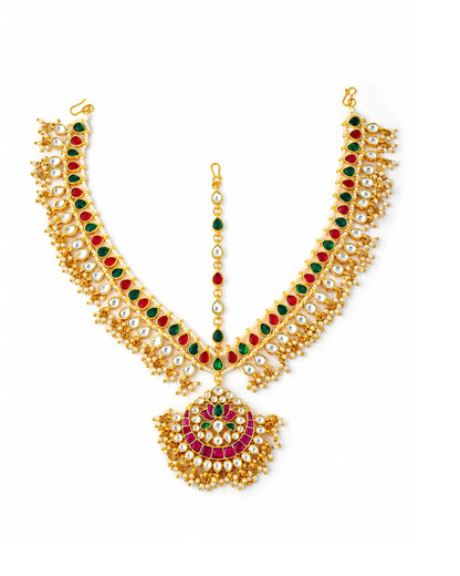 Bridal Kundan Sheeshpatti Matha Patti with Pendant, Indian Wedding Head Jewelry, Gold Pearl Multicolor Headpiece