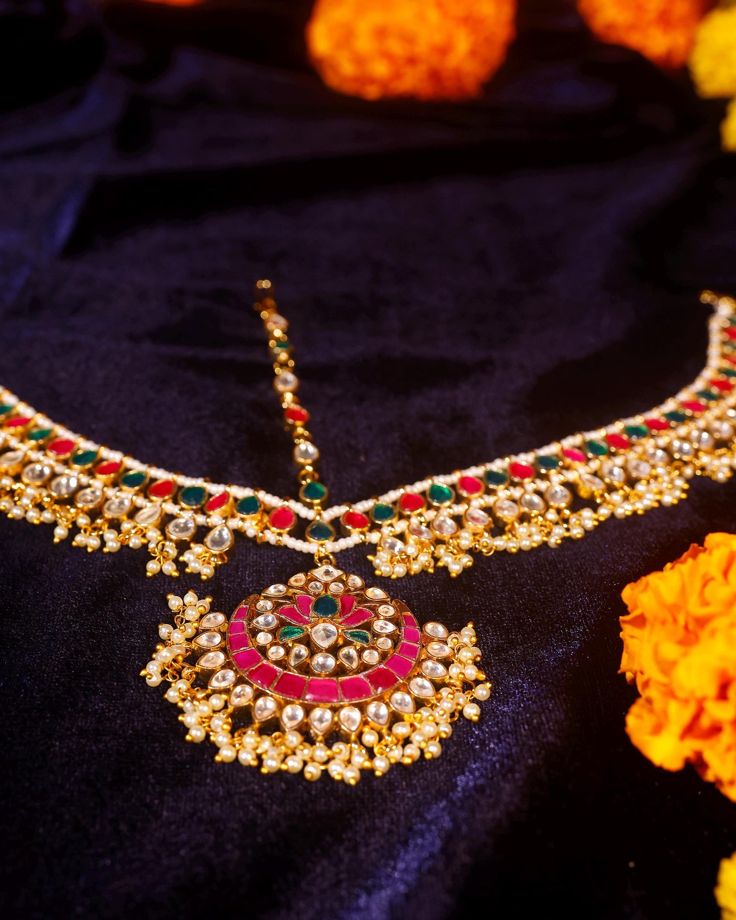 Bridal Kundan Sheeshpatti Matha Patti with Pendant, Indian Wedding Head Jewelry, Gold Pearl Multicolor Headpiece