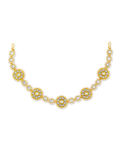 Handmade Gold-Plated Kundan Pearl Bridal Sheeshpatti Maang Tikka Headpiece Jewelry For Wife