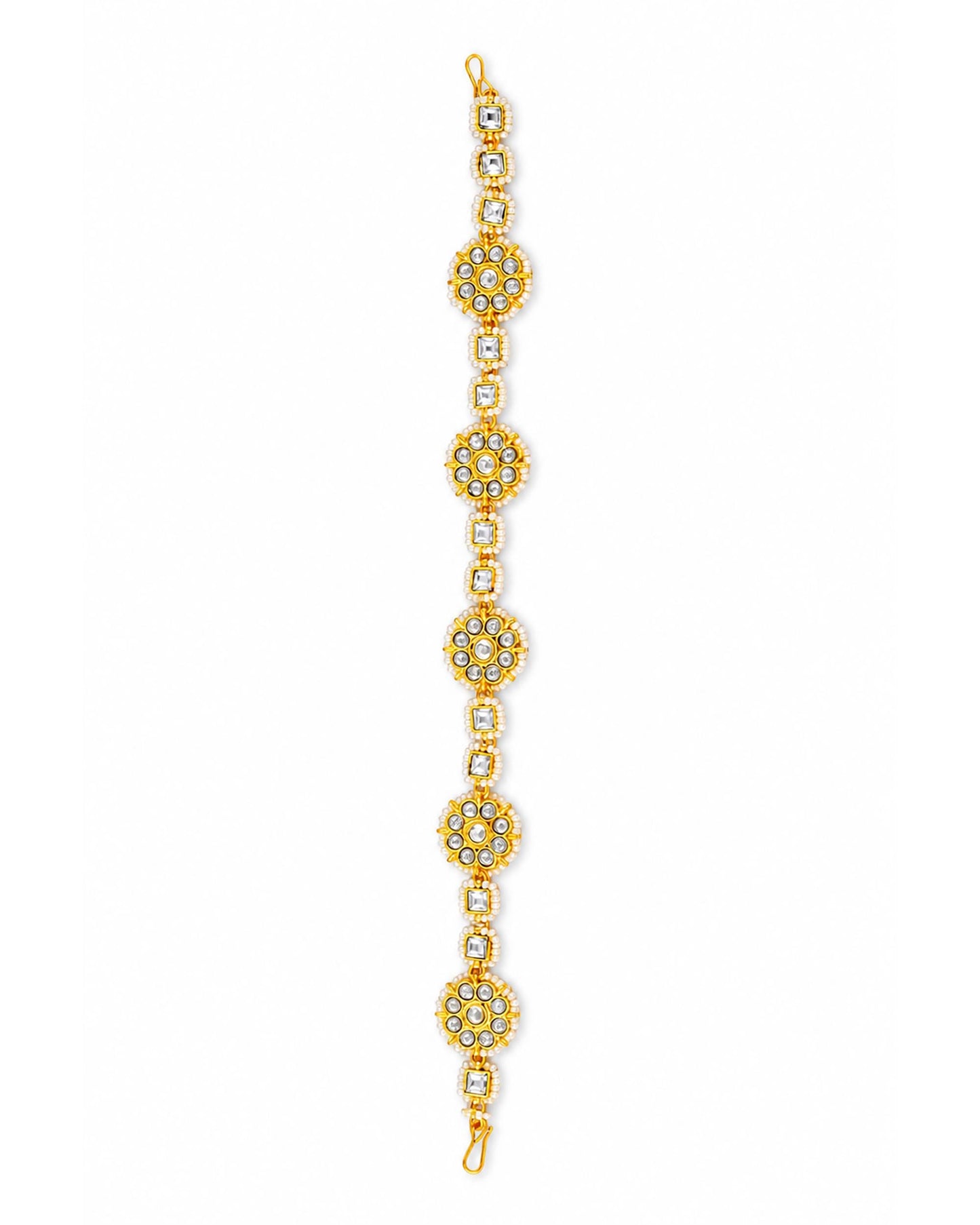 Handmade Gold-Plated Kundan Pearl Bridal Sheeshpatti Maang Tikka Headpiece Jewelry For Wife