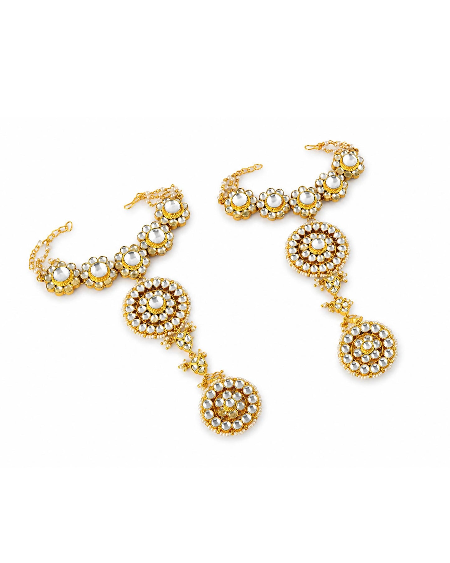 Kundan Hathphool Hand Harness Bracelet for Women, Bridal Hand Chain Jewelry, Indian Wedding Hand Accessory, Gold Plated Hand Jewelry