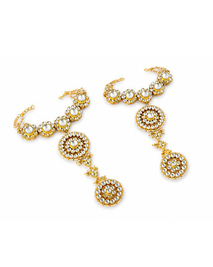 Kundan Hathphool Hand Harness Bracelet for Women, Bridal Hand Chain Jewelry, Indian Wedding Hand Accessory, Gold Plated Hand Jewelry