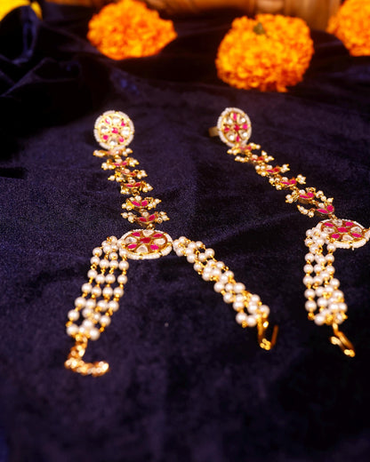 Kundan Pearl Hathphool Bracelet, Traditional Indian Hand Harness, Ruby Pink Stone Pearl Hand Jewelry, Bridal Mehndi Wedding Jewelry Gift