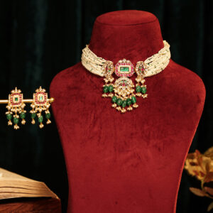 Traditional Jadau Kundan Multi-Strand Choker Necklace with Earrings (TGJ-2009)