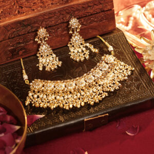 Royal Glow Jadau Kundan Floral Pearl Choker with Earrings (TGJ-2013)