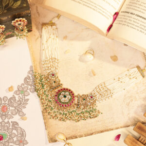 Traditional Polki Meena Choker Necklace with Heavy Drop Earrings (TGJ-2021)