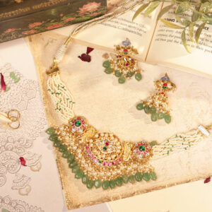 Green Pearl Jadau Kundan Choker Set with Designer Earrings (TGJ-2031)