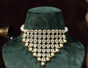 White colour Gold Plated Kundan Choker